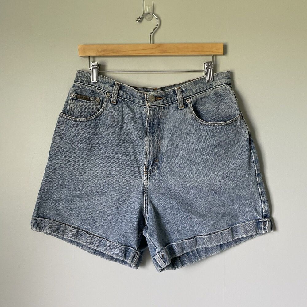 Calvin Klein Vtg 1990's Denim 5" Cuff Walk Shorts Double Stone Wash Size 13/14